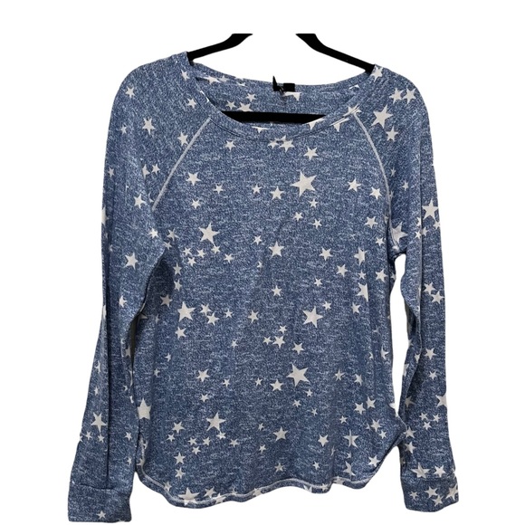 Kensie Other - Kensie Blue White Star Print Pajama Top Shirt Long Sleeves Womens Size L